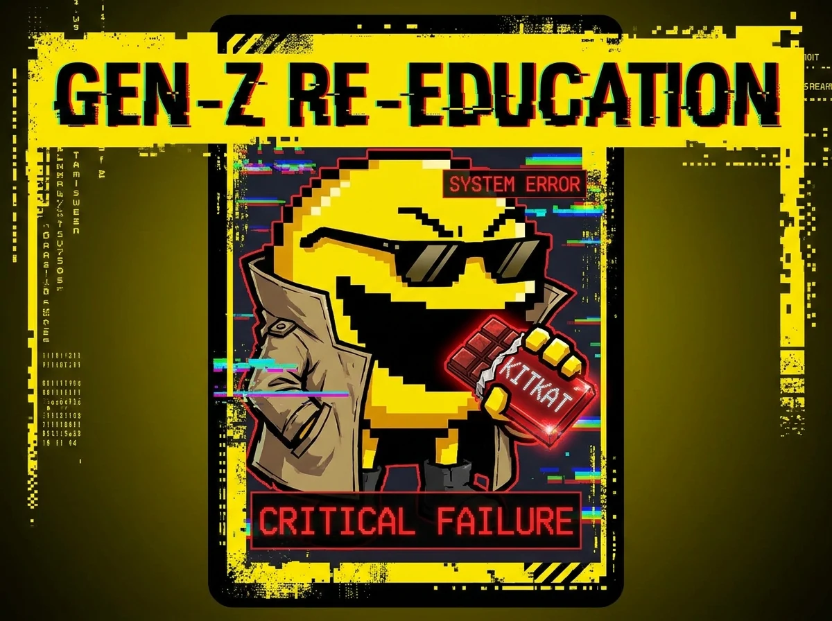 A stylised anime-style card for the Gen-Z Re-education campaign concept