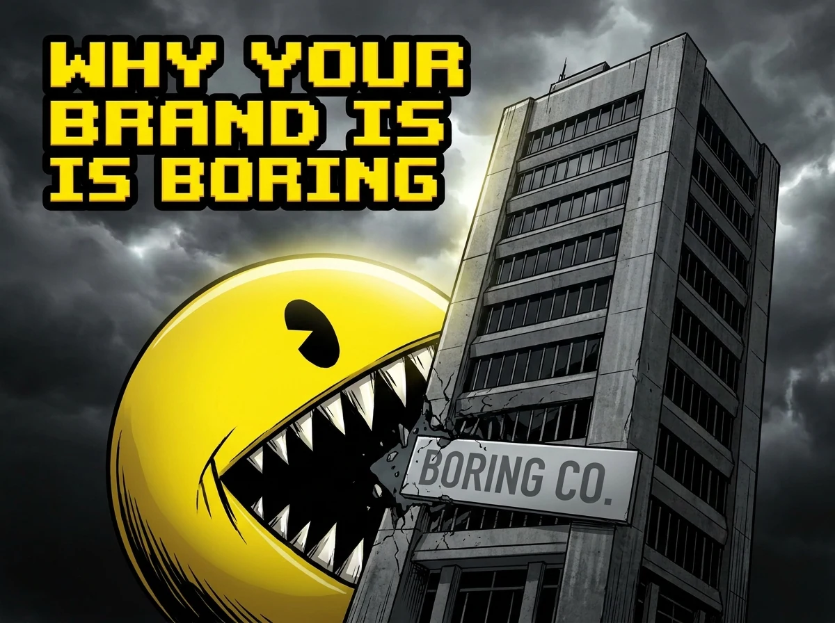 A generic beige brand fading into static — illustration for Why Your Brand Is Boring